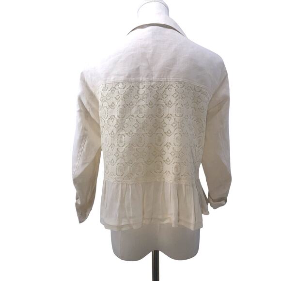 Multiples Petite Small Jacket Womens Cream Linen/lace Long Sleeve Cottagecore - Picture 5 of 9